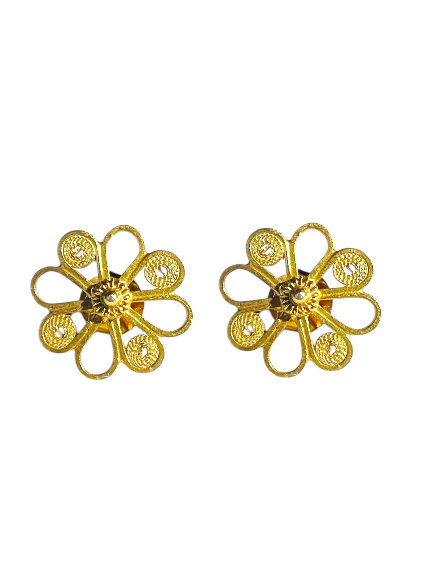 Aretes de Girasoles con Baño en Oro 24 K