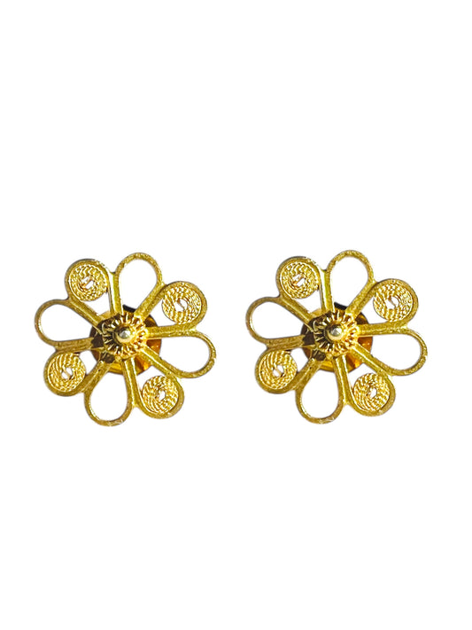 Aretes de Girasoles con Baño en Oro 24 K