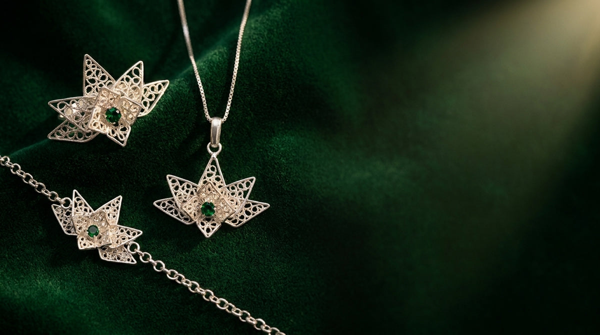 GAIAM - Set Flor Etéreo: anillo, dije y brazalete